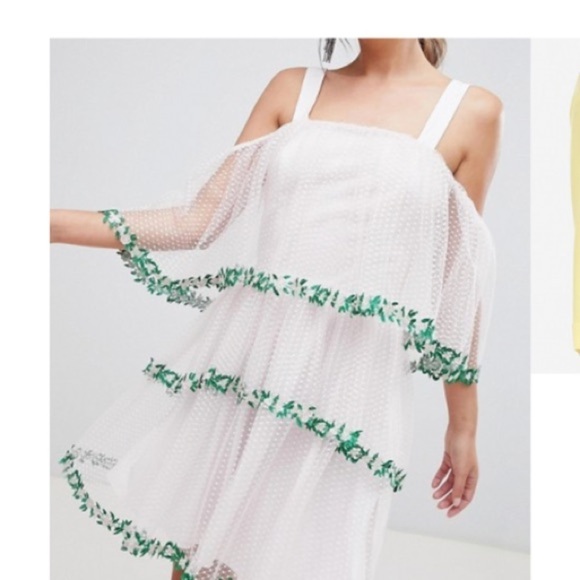 ASOS Dresses & Skirts - NWT ASOS DESIGN Pale Pink Lace Trim Tiered Tulle Garden Mini Dress 6